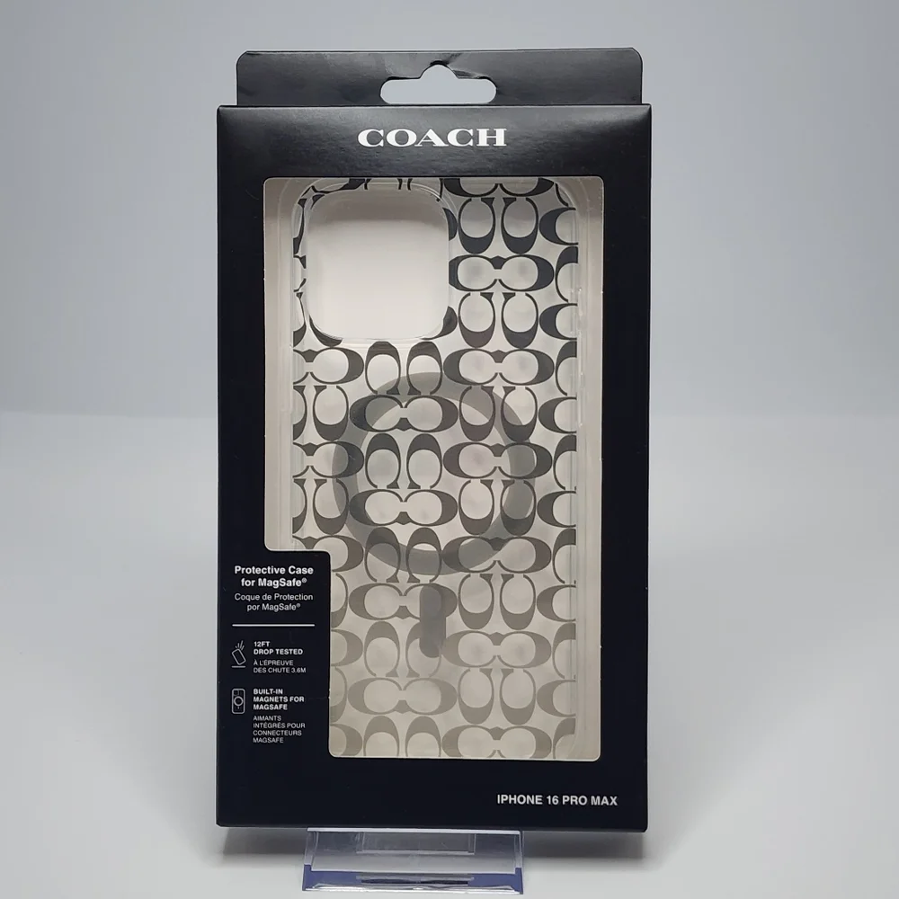 Coach iPhone 16 Pro Max MagSafe Protective Case NWT Signature Black/Gray Print